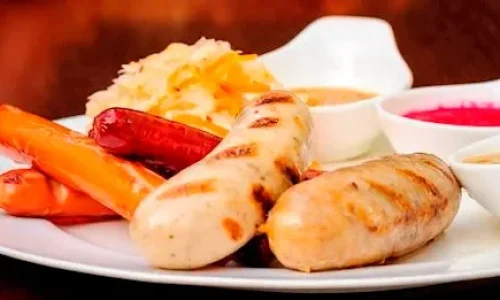 German Sausages, Sauerkraut, pommes fritte and bratwurst in local pubs
